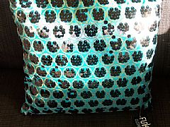 SEQUINS-&-CIRCLES-BLACK-&-AQUA-CUSHION-40-cm-X-40-cm-SQUARE-NEW-DESIGNER
